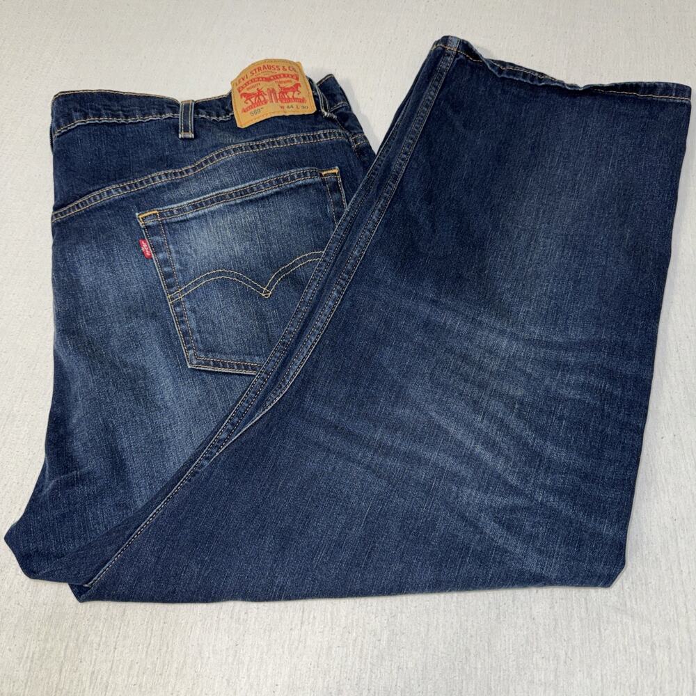 Levi's 569 Relaxed Straight Dark Wash Blue Denim Jeans Button Zip Men 44x30 EUC